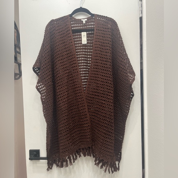 NWT Aerie Brown Crochet Fringe Open-Front Sweater One Size MSRP:$60 - Picture 3 of 7